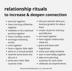 a poster with the words,'relationship rituals to increase & deepen connection '