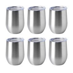 six stainless steel wine glasses with lids