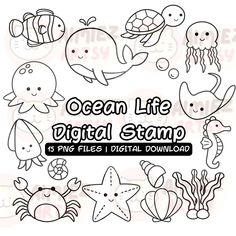 the ocean life digital stamp set is shown