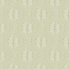 a green and white wallpaper pattern with leaves on the back ground, in shades of beige