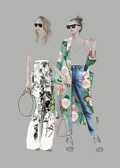 an instagram page with two women wearing floral clothing and one is holding a handbag