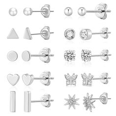 PRICES MAY VARY. Silver Stud Earring Set: You can get 10 pairs of 925 sterling silver earrings with one order. Heart earrings, butterfly earrings, flower earrings, gold ball earrings, pearl earrings, dot earrings, round earrings, triangular earrings, bar earrings, etc. These hypoallergenic earrings studs can be used as work and party accessories to satisfy women's beauty desires. These tiny stud earrings are the ideal combination of style and class, making you instantly the center of attention H Small Earrings Studs Unique, Modern Silver Earrings, Dot Earrings, Earrings Butterfly, Cartilage Earrings Hoop, Womens Earrings Studs, Women's Beauty, Ball Earrings, Earrings Round