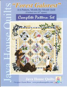 the front cover of a quilt book with an image of two bears and a bear cub