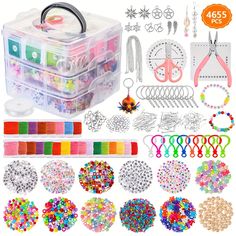 the craft kit is packed with lots of beads, scissors and other items to make it