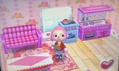 an animal crossing game is playing on the nintendo wii and it looks like she's cooking