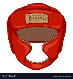 a red boxing headgear with a label on it