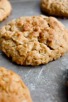 freshly baked oatmeal cookies on a baking sheet