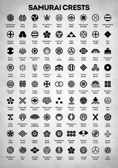 the samurai crests are shown in black and white, as well as an image of symbols