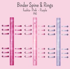 pink and white lines are arranged in the shape of pins on a pink background with text that reads binder spin & rings