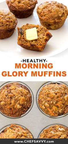 healthy morning glory muffins with butter on top