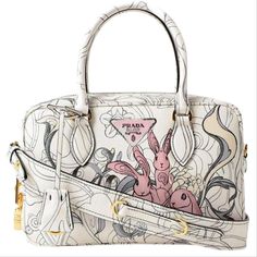 Limited Edition Bag, Bag Prada, Girly Bags, White Handbag, Fancy Bags, Rabbit Print, Vintage Purses, Pretty Bags, Prada Handbags