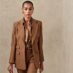 The Limited Collection Women’s Brown Suit Jacket Is A Size Small Pit To Pit Is Approximately 18 Inches Length Is Approximately 22 1/2 Inches 2 Front Pockets Pants Are A Size 4 Cassidy Fit And Flare Leg Comfortable And Easy. Just Below Waist. Shaped Hip And Thigh Approximately 16 Inches Length Is Approximately 41 1/2 Inches Inseam Is Approximately 33 Inches 2 Faux Front Pockets 2 Back Pockets Nwt Women's Suits, Brown Suits, The Ritual, Getting Dressed, Blazer Designs, Tailored Blazer, Velvet Blazer, Work Wardrobe, Wool Blazer