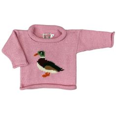 long sleeve pink mallard duck roll neck sweater Knitted Baby Sweater, Cotton Sweaters, Red Wagon, Mallard Duck, Roll Neck Sweater, Knit Sweaters, Mallard, Chunky Knits Sweater, Kids Sweater