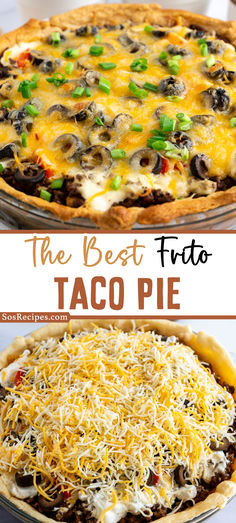 the best frito taco pie with cheese on top and an image of it