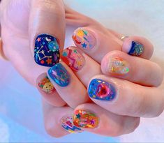 Gemstone Nail Art, Sticker Nails, Colorful Nails, Cute Nail Art, Funky Nails, Pretty Acrylic Nails