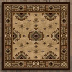 an area rug with brown and tan colors