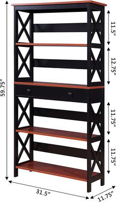 the standard bookcase is shown with measurements for each shelf and two shelves below it