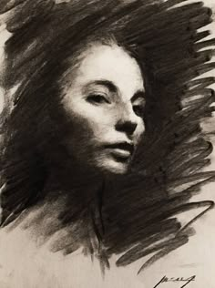 a black and white drawing of a woman's face