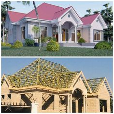 two different views of a house being built