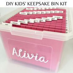 a pink file box filled with lots of files