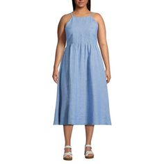 Women's Plus Size Linen Sleeveless Midi Dress Plus Size Linen, High Neck Midi Dress, Linen Color