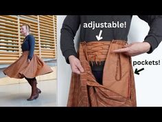 a woman is wearing a skirt and has her hands in the pockets as if she were trying to open it