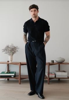 Aesthetic Black Outfits Men, Rich Men Fashion, All Black Outfit Men Classy, Daniel Simmons Outfit, Business Outfits For Men, Black Outfit Men, Mens Smart Casual Outfits, Smart Casual Menswear