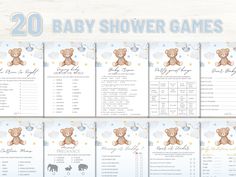 Teddy Bear Themed 20 Baby Shower Games If you're looking for a fun activity for your baby shower, this package has got you covered. It offers a variety of baby shower games that are sure to entertain your guests. Each game template is designed in a 5x7" size, making them perfect for printing and distributing to your attendees. Make your baby shower a memorable event with this comprehensive set of games. Purchase now and enjoy an engaging and interactive experience for everyone involved!" The pac Baby Shower Games For Boys, Baby Shower Games Teddy Bear Theme, Baby Shower Games Bear Theme, Baby Trivia, Cartoon Mom, Games For Boys, Boy Baby Shower Games, Bear Baby Shower Theme, Teddy Bear Theme