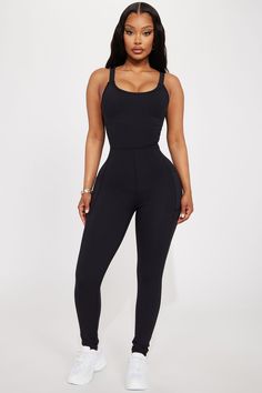 Available In Black And Fuchsia. Active Jumpsuit Scoop Neck Phone Pocket Detail Body: 77% Polyester 23% Spandex Inner Mesh: 82% Nylon 18% Spandex Imported | Power Lift Active Jumpsuit in Black size Small by Fashion Nova Curve Dresses, Jeans Jumpsuit, Mens Activewear, Matching Dresses, Black Jumpsuit, Pocket Detail, Powerful Women, Set Dress, Jumpsuit Dress