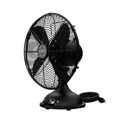 a black fan sitting on top of a table