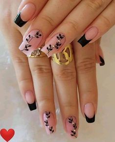 Black Nail, Nail Polishes, Art Designs, Manicure, Nail Art, Nails, Pink, Gold, Black