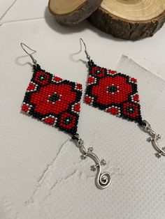 Flowers Earrings, Flower Red, Earrings Flower, Earrings Beaded, Earrings Red, Earrings Drop, Bead Earrings, Cute Earrings, Long Earrings