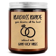 PRICES MAY VARY. 💍【BEST BRIDE GIFT FOR HER】- Printed with "Badass Bride You Deserve All the Best Infused with Good Luck Vibes" on the front of candle to make a special wedding gift for her. Surprising the bride who is getting married with this candle for no particular reason. This cute candle is a perfect gift for future bride, bride-to-be, her, newly engaged best friend, bestie, sister, sister in law, daughter in law, coworker. 💐【GIFTS FOR MANY OCCASIONS】- Let bride know how fabulous she is w Gift Ideas For Bridal Shower For Bride, Gifts On Wedding Day, Gifts For Bride To Be, Wedding Proposal Ideas Engagement, Bridal Shower Gift Ideas, Bride To Be Gifts, Gift For Bride To Be, Special Wedding Gifts, Gifts For Bride