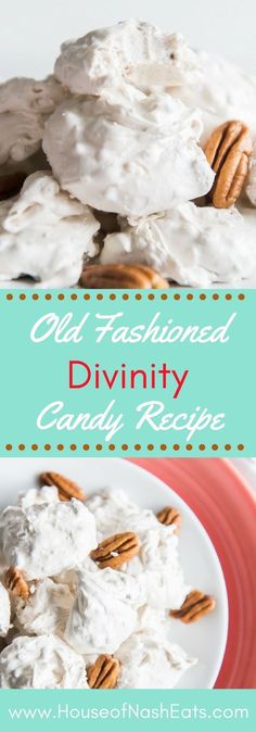 an old fashioned diy candy recipe with white frosting and pecans on top