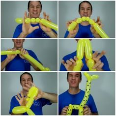 a man holding up some yellow balloons in front of his face and making it look like he is doing something