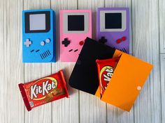 three diy crafts made out of candy and video game controllers