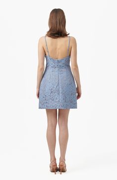 Introducing Esme Mini with flower printed jacquard fabric, straps and rose details at the front. A romantic mini that will enchant everyone. mini length jacquard fabric with floral prints rose choker Rose Details, Rose Choker, Rosé Details, Jacquard Fabric, Blue Print, Nordstrom Dresses, A Romantic, Flower Prints, Blue Dresses