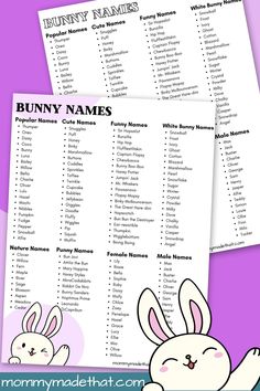 bunny names for the family and friends to use in this printable easter activity pack