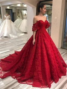 Red Prom Dress Long, Red Lace Prom Dress, Lace Prom Dresses, Prom Dresses Formal, Lace Ball Gowns, Red Prom, Long Prom Dresses, Prom Dresses Lace, Red Prom Dress