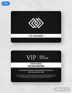 two black and white business cards with the word,'vip member'on them