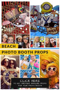 many different pictures are shown with the words beach photo booth propps on it's side