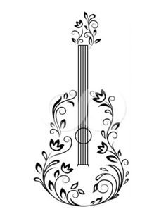 a black and white guitar with vines on it