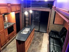 a kitchen and living room in an rv