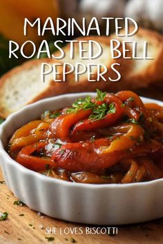 the cover of marinated roasted bell peppers