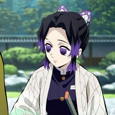 an anime character with purple hair and cat ears