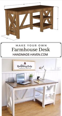 an image of a desk with the words make your own farmhouse desk