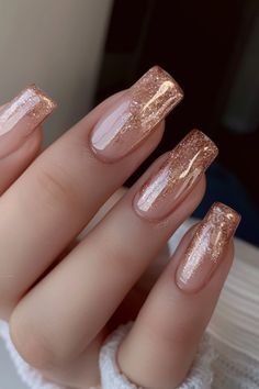 Ombre French Nails, Rose Gold Nail, Nail Therapy, Rose Gold Nails Design, Quick Nail, Gold Nail Designs, Pretty Rose