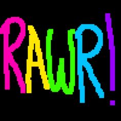 the word raw written in pixel style with colorful letters and colors on a black background