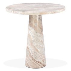 a round marble table with a white base