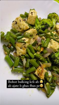 broccoli, cauliflower and other vegetables on a white plate with text